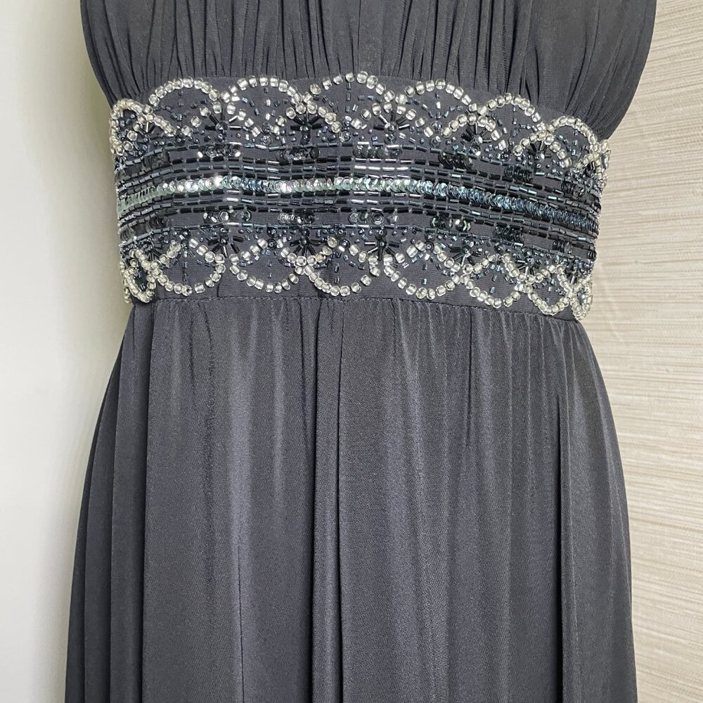 Women's Size 16 R&M Richards Black Bead/Sequin Waist Front Slit Sleeveless Gown - Picture 5 of 11